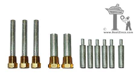 Caterpillar marine diesel cooling-system zinc anodes protecting heat exchangers and seawater passages from corrosion during marine diesel maintenance service
