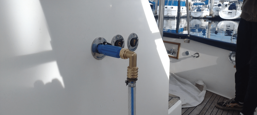 marine fresh water flushing system quick connect out side house