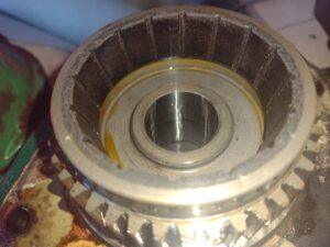 Volvo Penta MD11C marine diesel engine transmission removed for rebuild in Channel Islands Harbor serviced by 805 Marine Diesel Mechanic