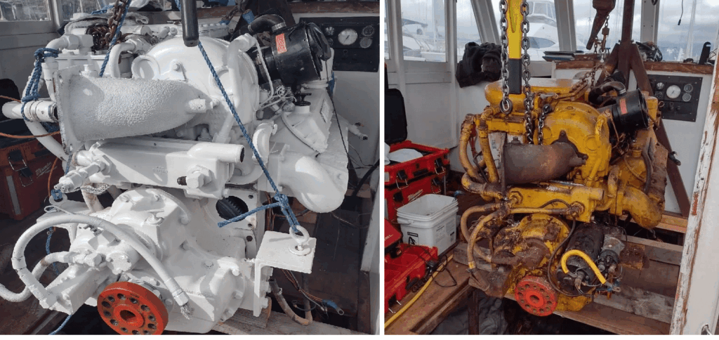 Before and after Caterpillar 3208 refinish