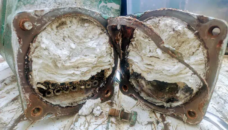 Extremely corroded Volvo-Penta-TAMD40A-Lube-Oil-Cooler in Ventura ca.