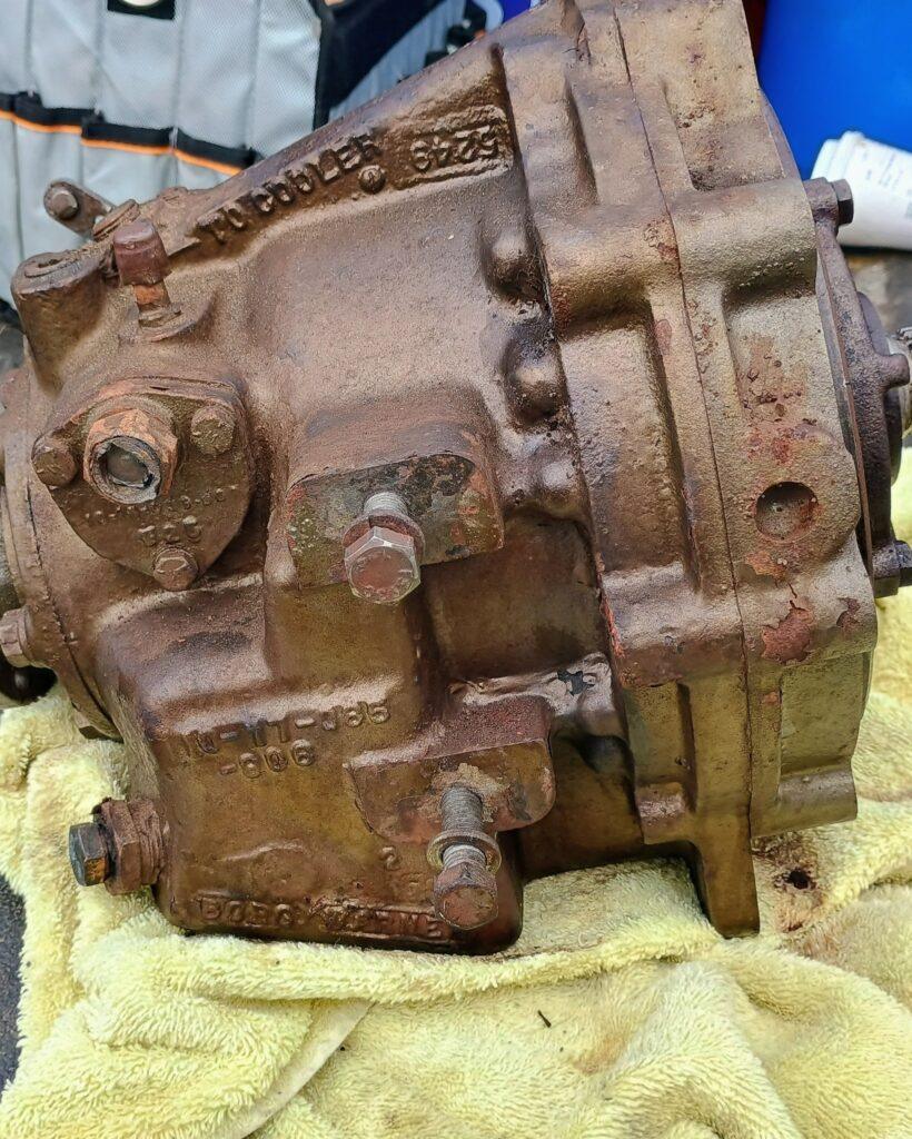 Borg Warner Velvet Drive transmission before rebuild on Yanmar 3JH4E marine diesel engine Ventura Harbor