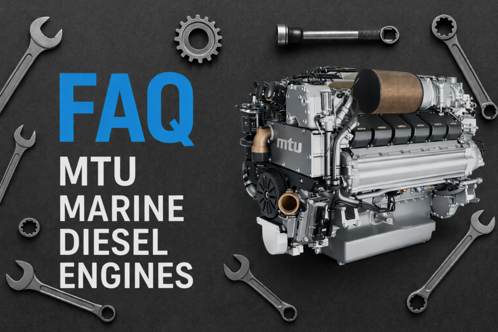 MTU marine diesel engine shown in MTU Marine Diesel Engines FAQ graphic serviced by a trained marine diesel mechanic in Channel Islands, Santa Barbara, and Ventura