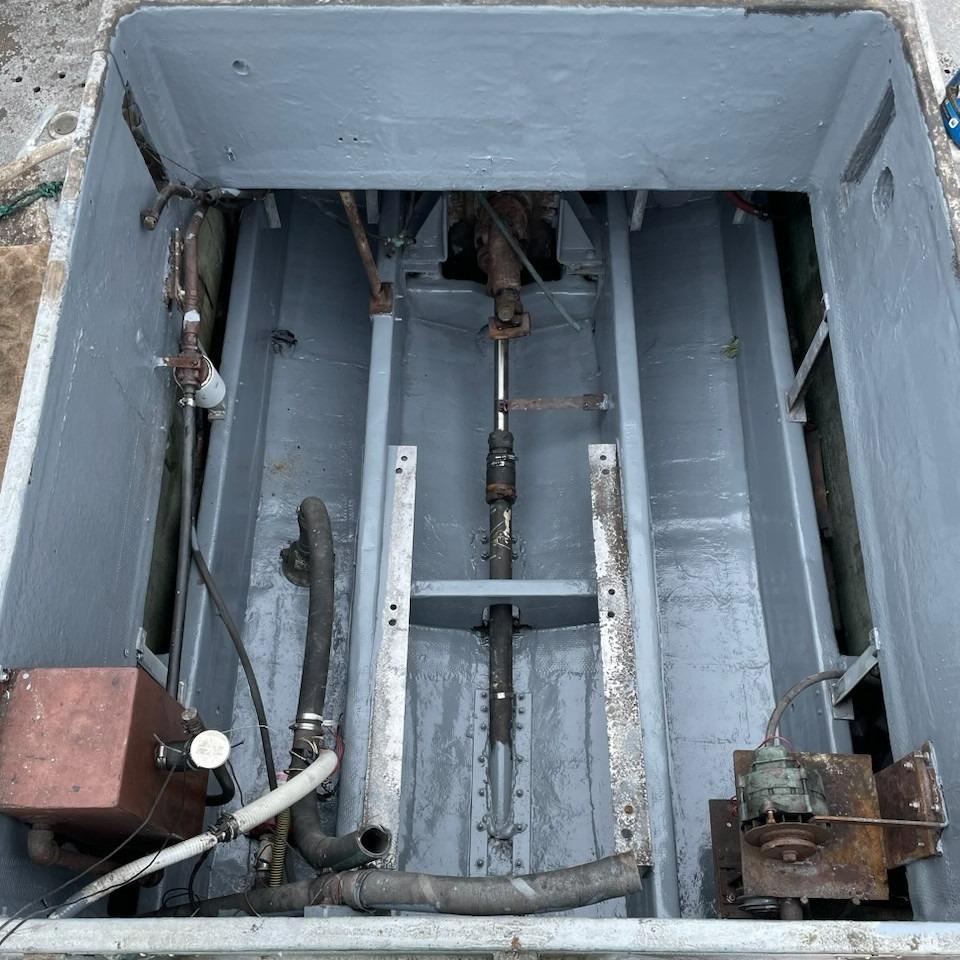 Engine room cleaned and painted in Santa Barbara ready for Detroit Diesel 671 marine engine installation serviced by 805 Marine Diesel Mechanic