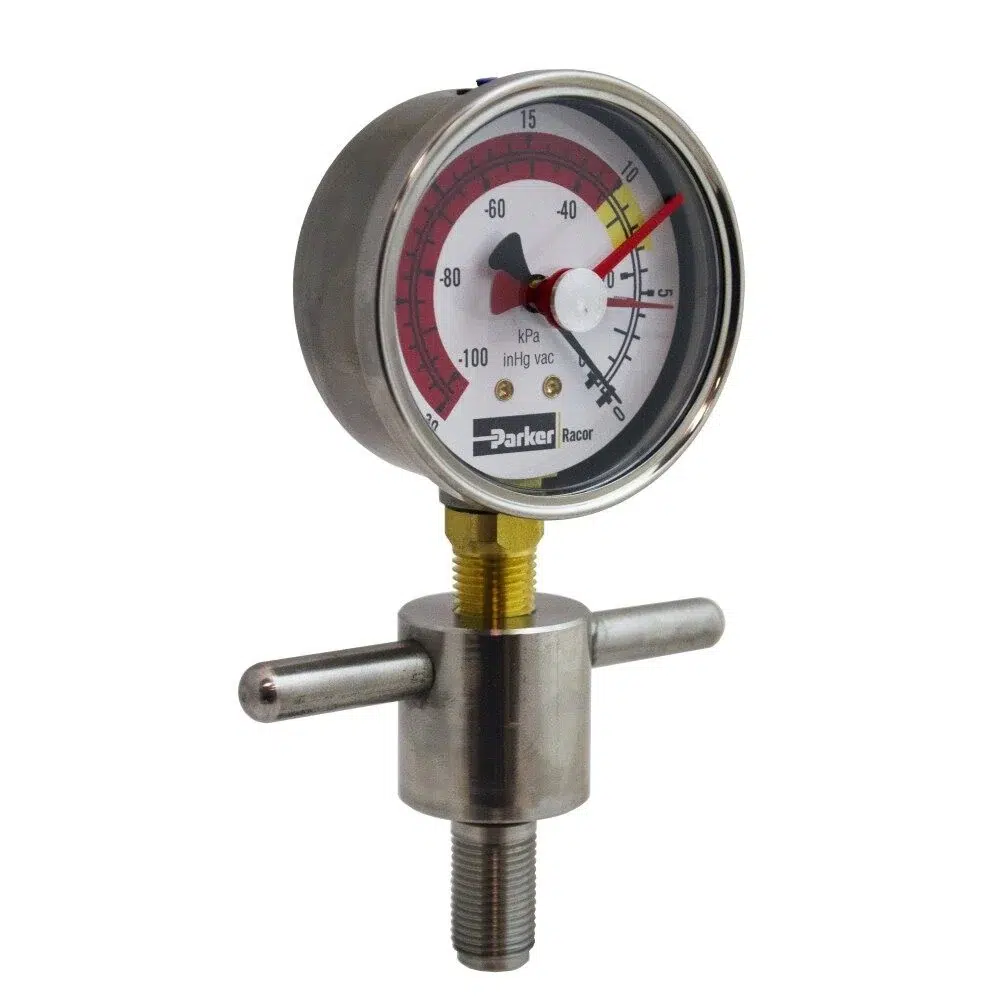 Parker Racor vacuum restriction gauge integrated into stainless T-handle for marine diesel fuel filter – filter loading indicator used by 805 Marine Diesel Mechanic in Ventura CA