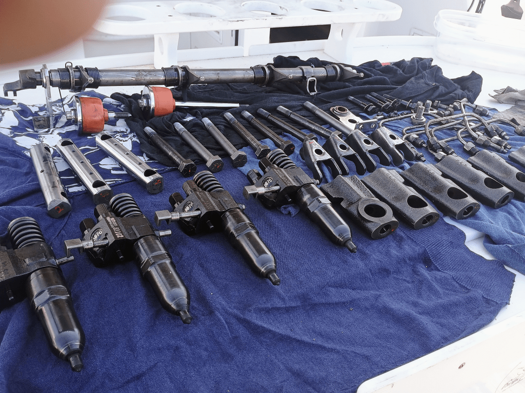 Marine diesel fuel injectors and components used during blue smoke diagnosis by trained technician at 805 Marine Diesel Mechanic serving Ventura Channel Islands Harbor Santa Barbara