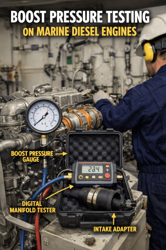 turbo boost pressure testing on marine diesel engine