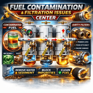 Marine Engine Low Power / Loss of RPM Center — marine diesel troubleshooting diagnostic center showing RPM gauge, warning indicators, and marine diesel engine used by 805 Marine Diesel Mechanic