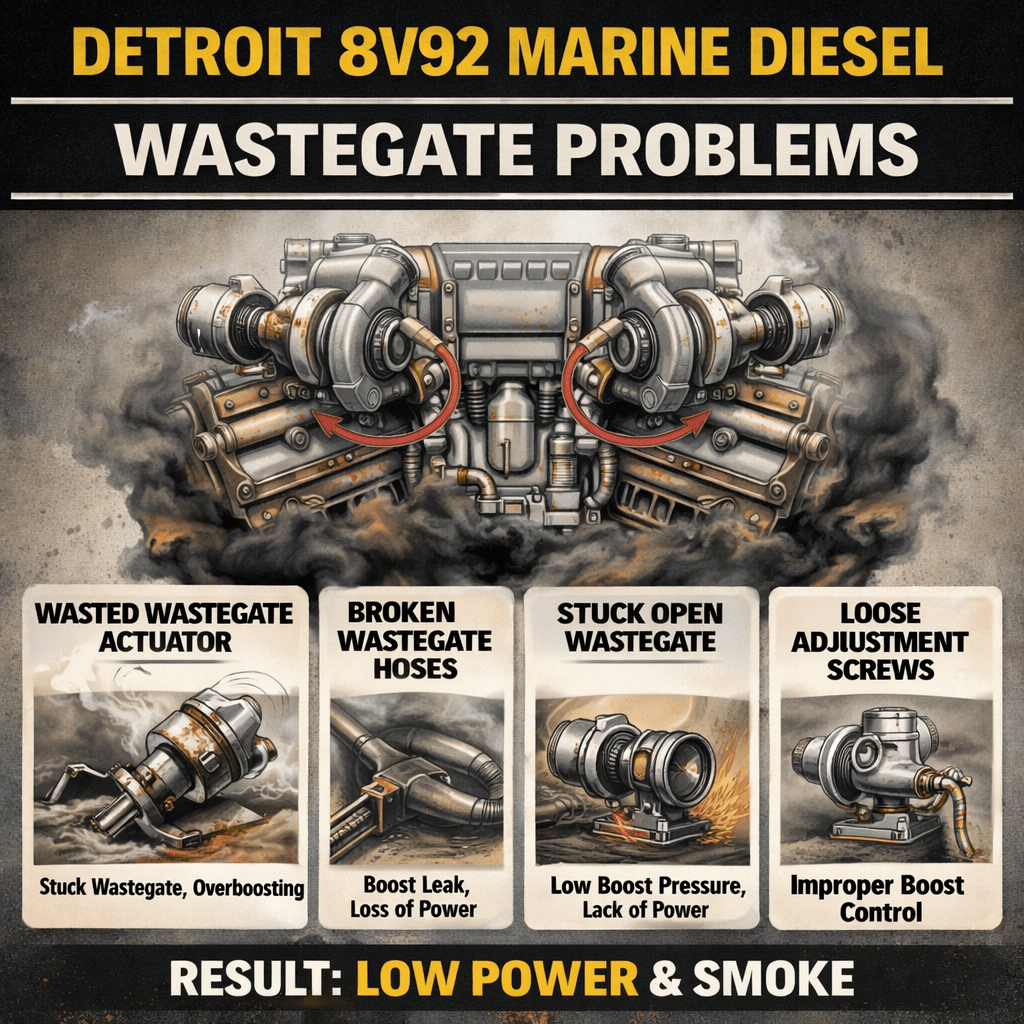 Marine diesel turbocharger wastegate assembly inspected by trained technician at 805 Marine Diesel Mechanic Ventura Channel Islands Harbor