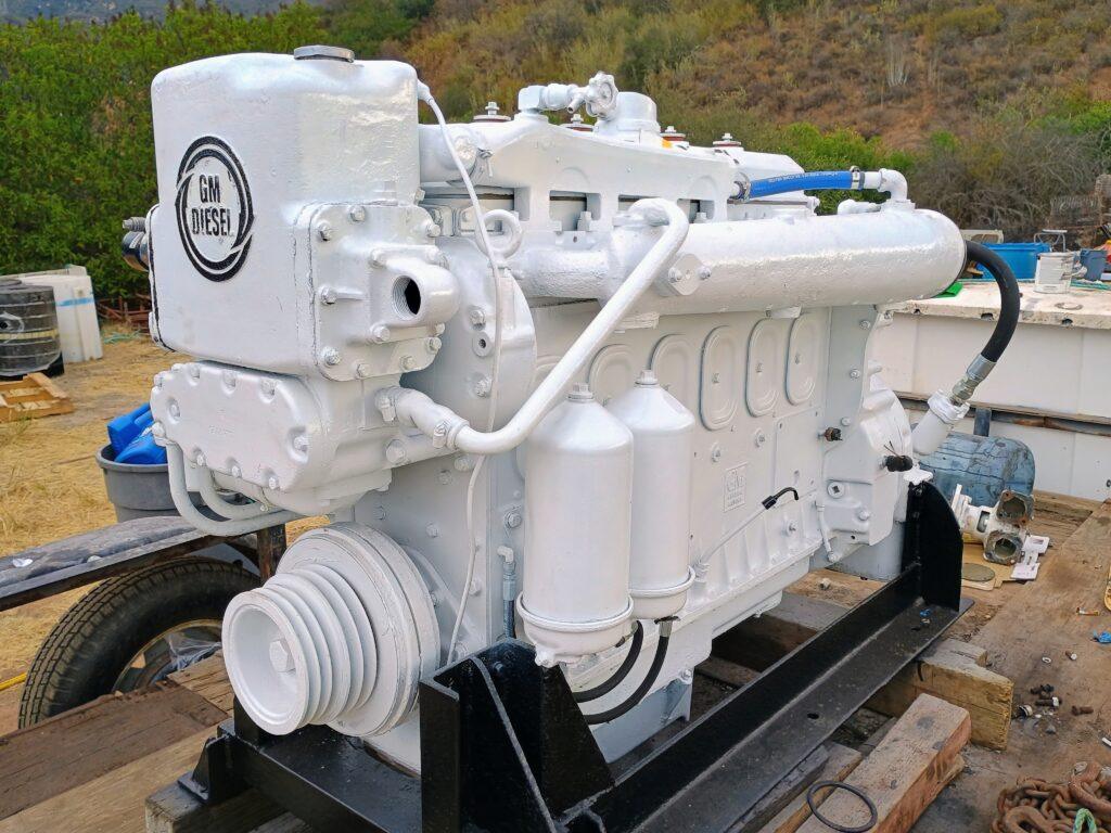Detroit Diesel 6-71 marine engine refurbished and serviced by 805 Marine Diesel Mechanic Ventura California showing classic inline Detroit Diesel two-stroke marine propulsion engine