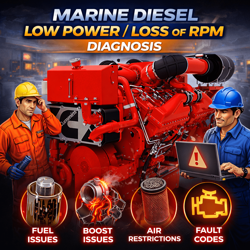 Marine diesel low power and loss of RPM diagnosis step-by-step guide serviced by 805 Marine Diesel Mechanic in Ventura and Channel Islands Harbor