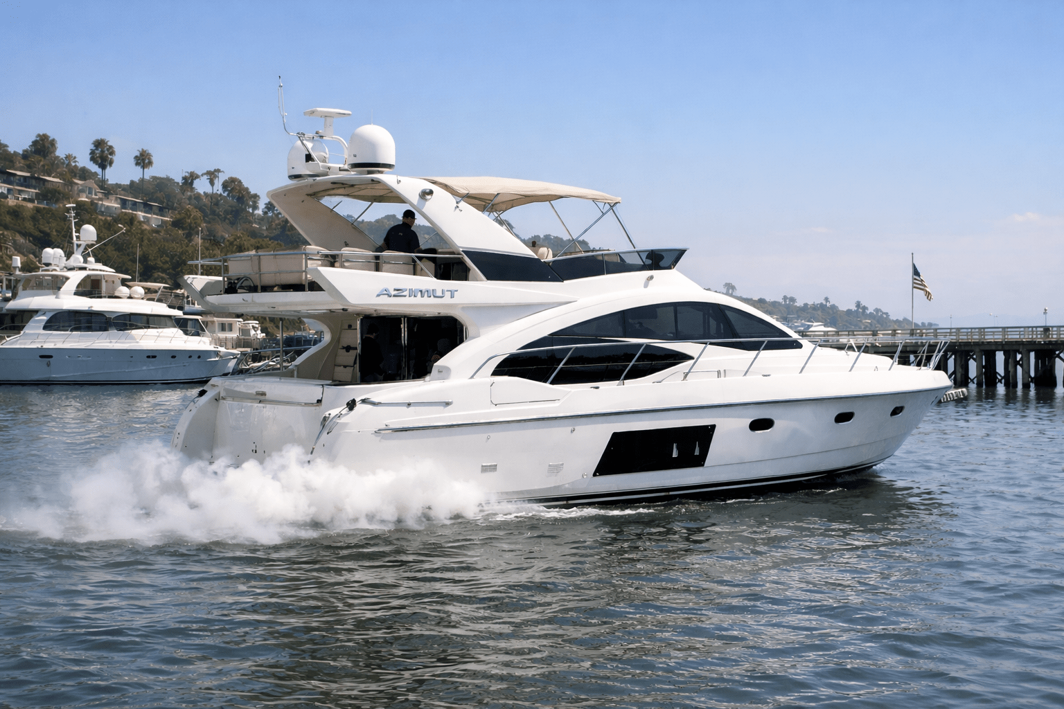 Azimut yacht producing white smoke at startup during marine diesel diagnosis by 805 Marine Diesel Mechanic in Ventura California