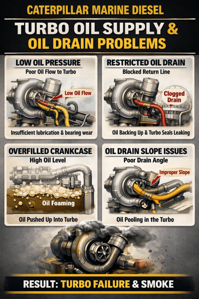 Marine diesel turbocharger oil feed and drain line inspection performed by trained technician at 805 Marine Diesel Mechanic Ventura Channel Islands Harbor