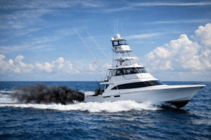 Yacht producing heavy black smoke under load during marine diesel diagnosis by 805 Marine Diesel Mechanic in Ventura California