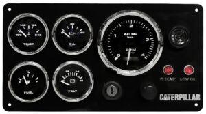 Caterpillar marine diesel engine instrument panel showing RPM gauge voltage gauge oil pressure alarm system used during electrical and starting system diagnosis by 805 Marine Diesel Mechanic Ventura Channel Islands Harbor