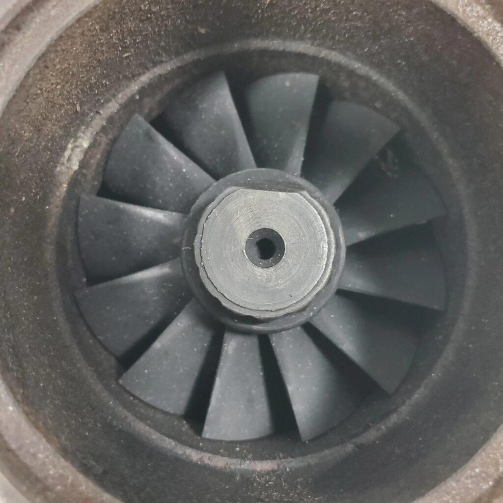 Cummins 6BTA marine diesel turbocharger compressor wheel inspection during turbo system diagnosis by 805 Marine Diesel Mechanic Ventura Channel Islands Harbor