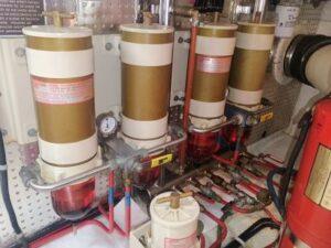 Marine diesel dual Racor fuel filter system showing fuel restriction issue causing boat engine shutdown serviced by 805 Marine Diesel Mechanic Ventura California