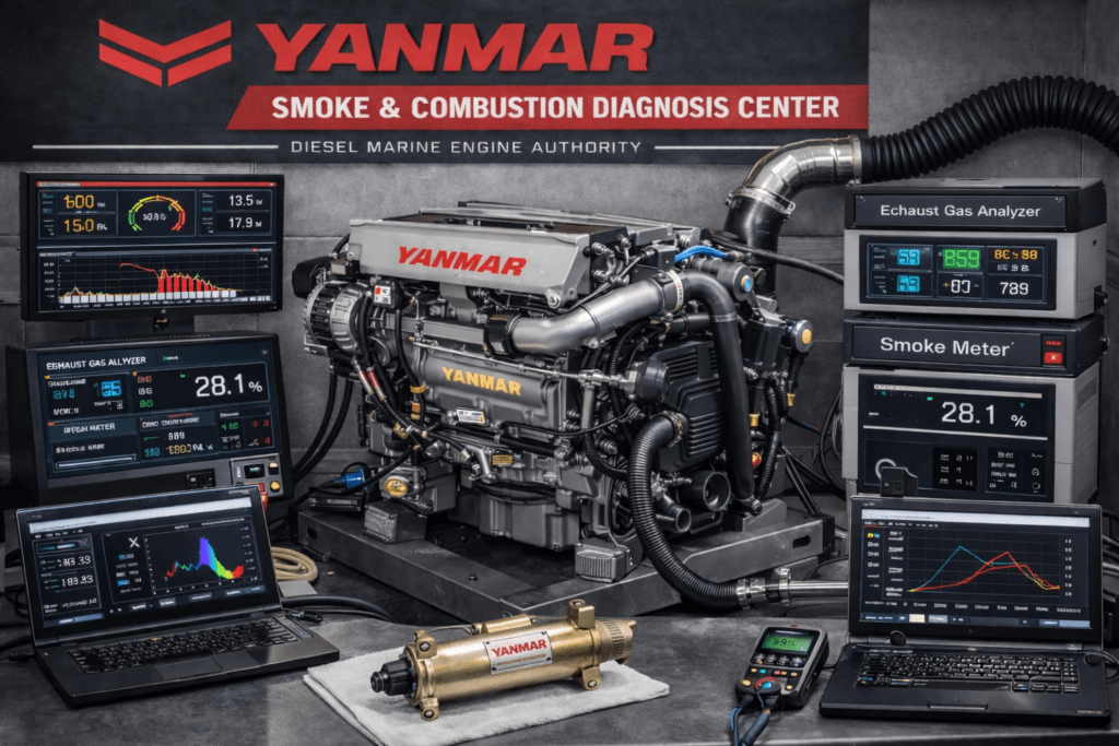 Yanmar marine diesel smoke and combustion diagnostic testing with exhaust gas analyzer performed by 805 Marine Diesel Mechanic Ventura Channel Islands Harbor