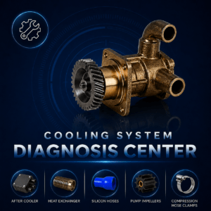 Marine diesel cooling system diagnostics including overheating, raw water flow restriction, impeller failure, and heat exchanger blockage in Ventura California