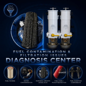 Marine diesel fuel contamination diagnostics including microbial growth, sludge buildup, clogged filters, and tank corrosion in Ventura California