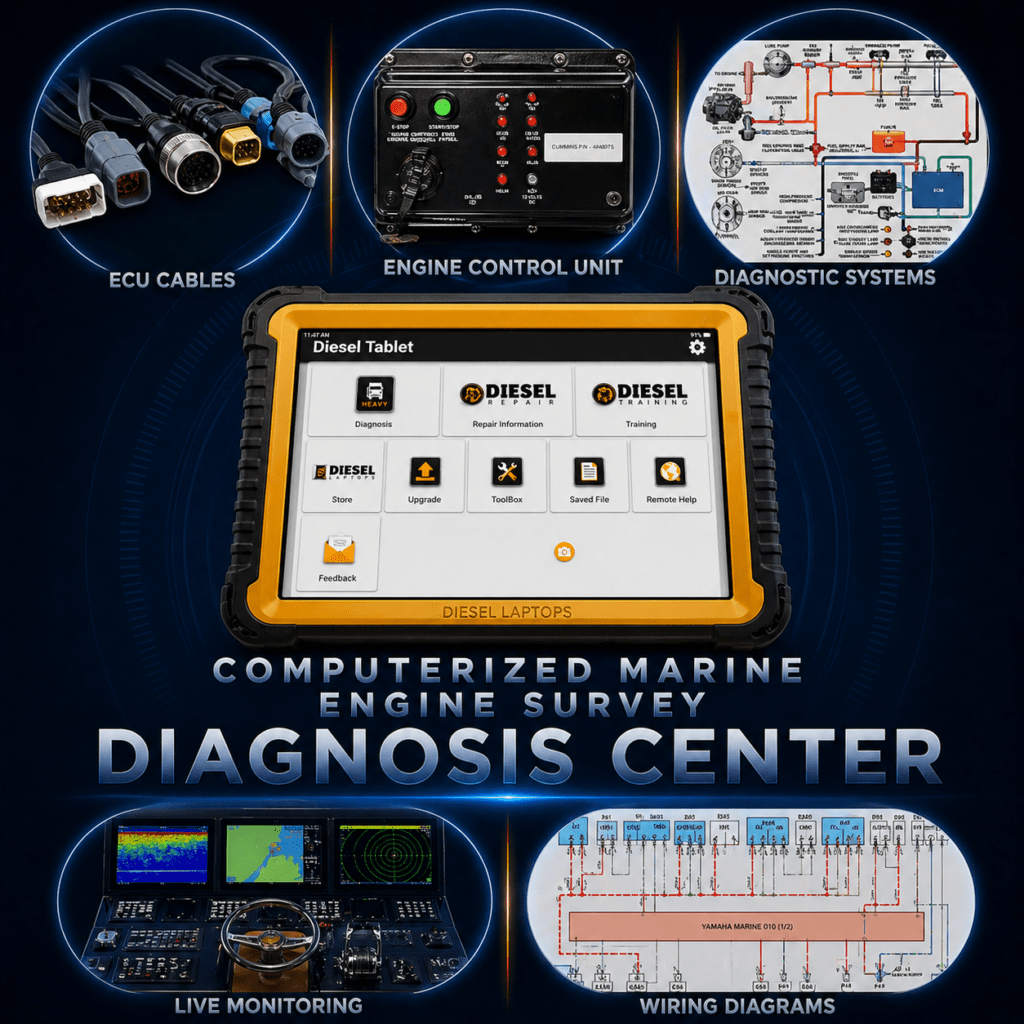 Caterpillar marine engine survey versus oil analysis comparison showing diagnostics, inspection, oil sampling and sea trial evaluation