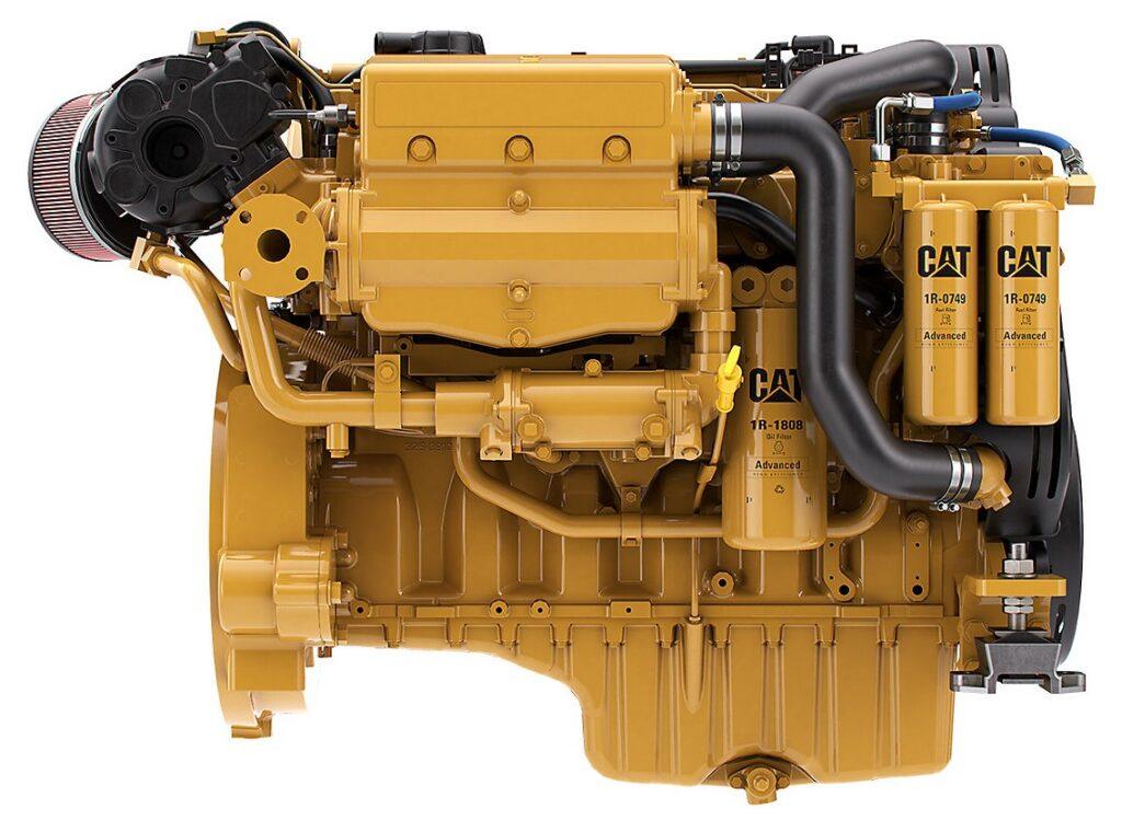 Caterpillar C9 marine diesel engine survey during yacht pre-purchase inspection and sea trial evaluation in Ventura and Marina del Rey