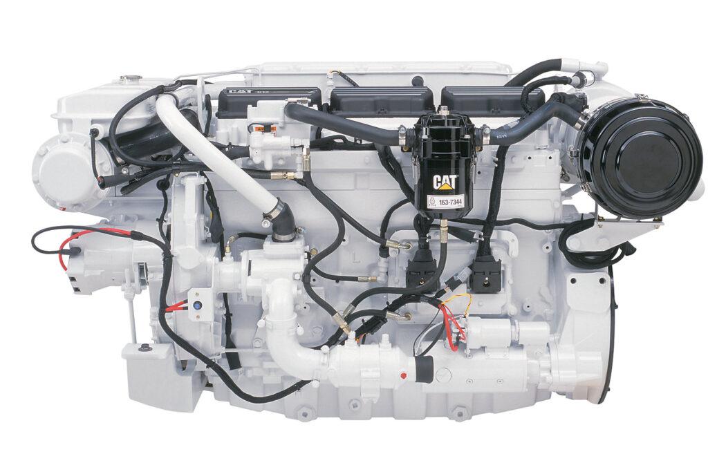 Caterpillar marine engine survey checklist showing cooling system inspection, oil analysis, diagnostics and sea trial evaluation. Caterpillar C12 marine diesel engine survey during yacht pre-purchase inspection and sea trial evaluation in Southern California