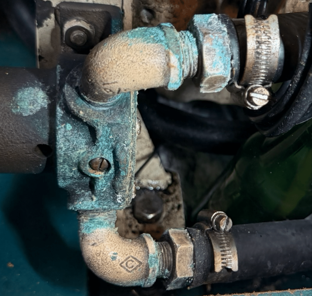 DEUTZ F2M 1008 marine generator seawater pump showing seal leakage aboard 1995 Princess LE COMPROMIS